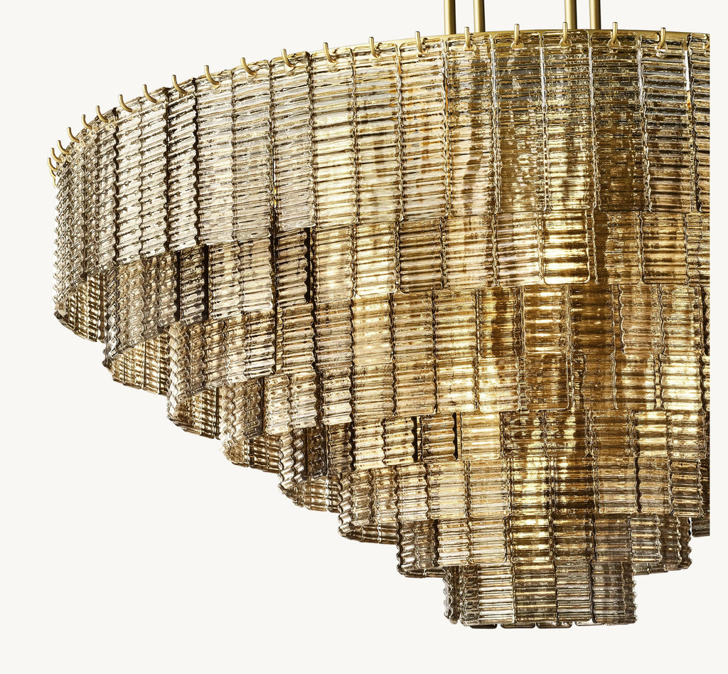 52 Inch Ribbed Smoked Glass Tiered Chandelier - Sirene