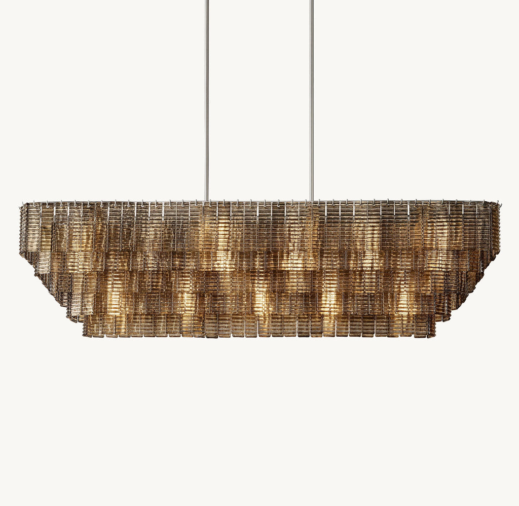 77 Inch Ribbed Smoked Glass Rectangular Chandelier - Sirene