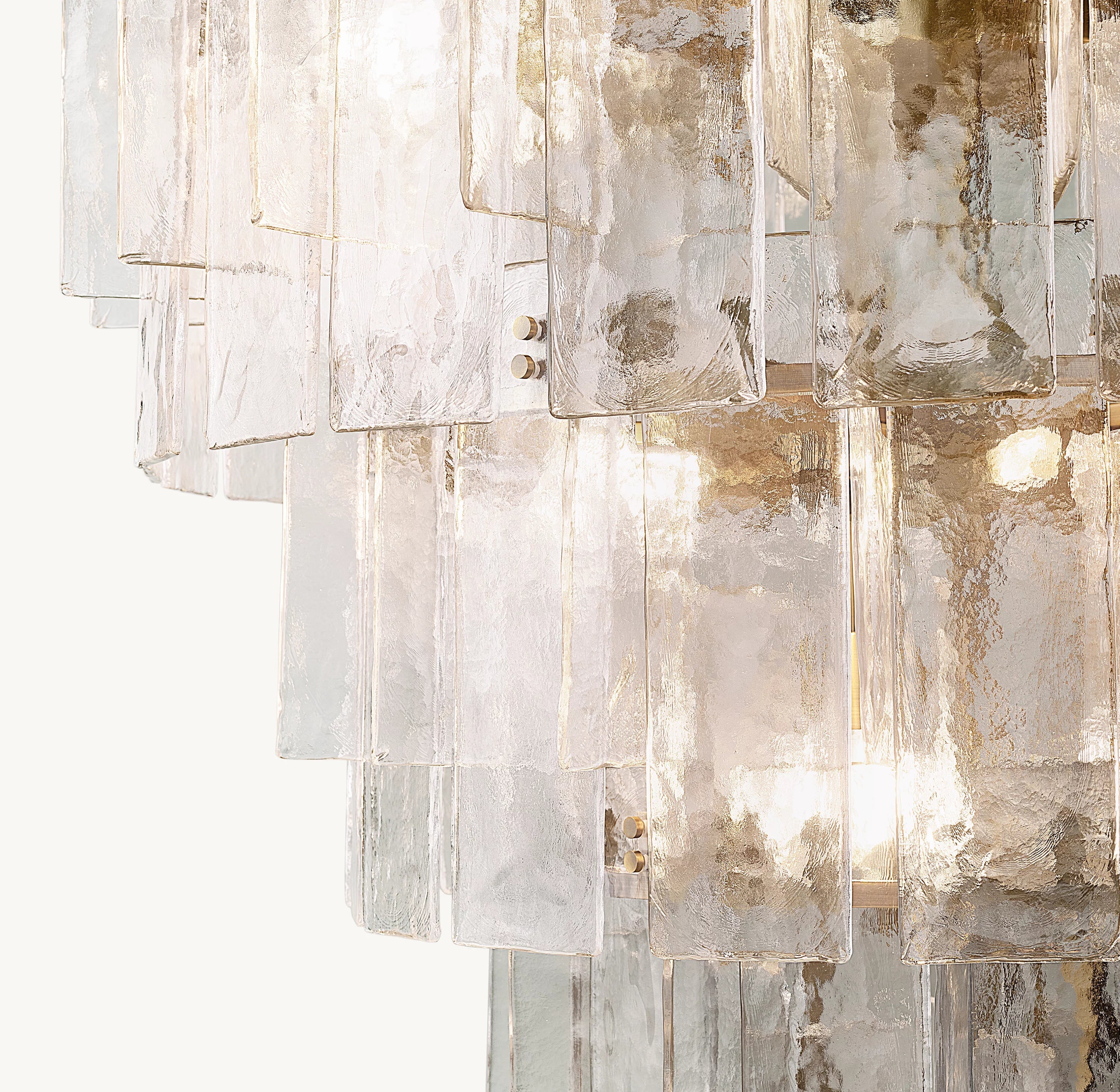 46 Inch Clear Hammered Glass Tiered Chandelier - Lattice