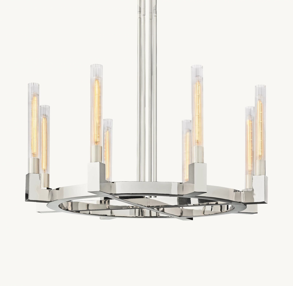 48 Inch Fluted-Glass Candlestick Round Chandelier - Cannele