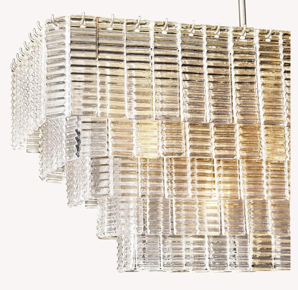 59 Inch Ribbed Clear Glass Rectangular Chandelier - Sirene