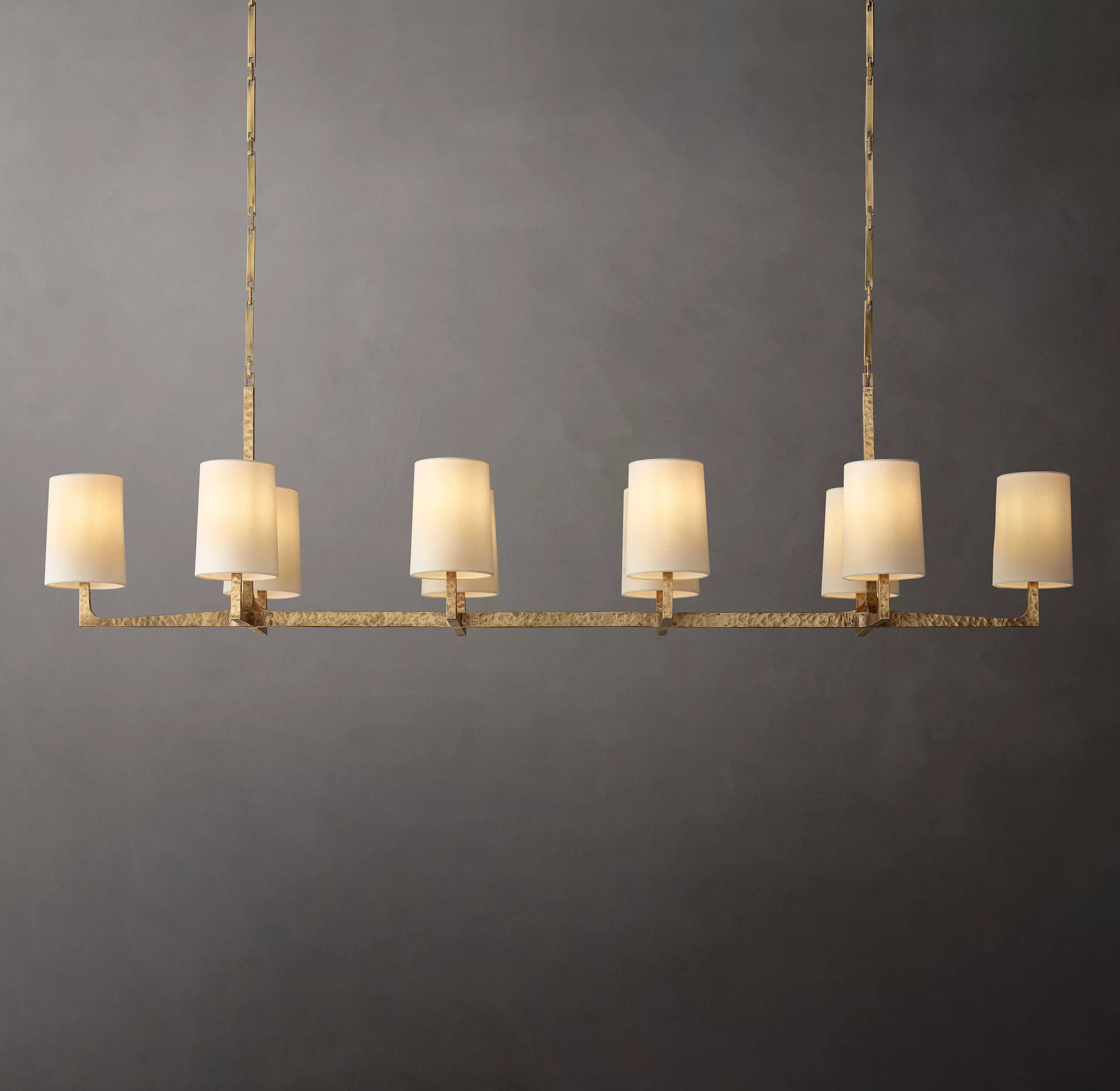72 Inch Shaded Hammered Metal Linear Chandelier – Wright