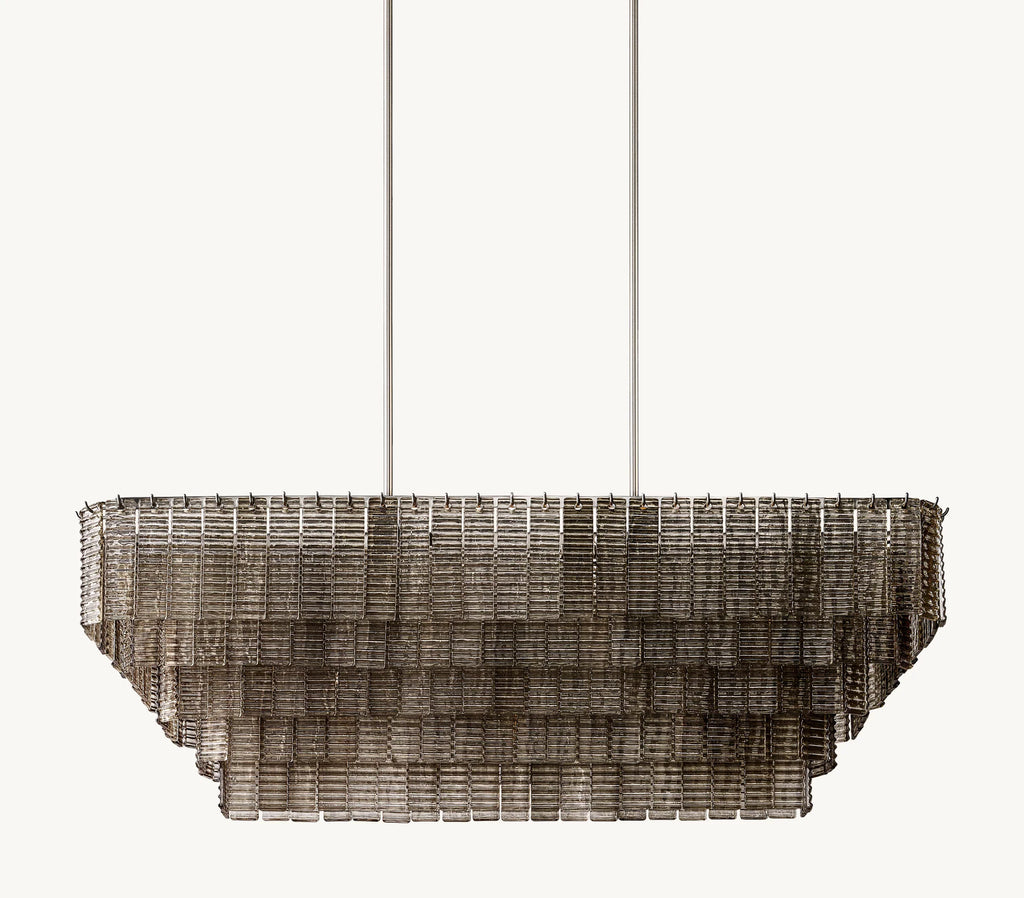 59 Inch Ribbed Smoked Glass Rectangular Chandelier - Sirene