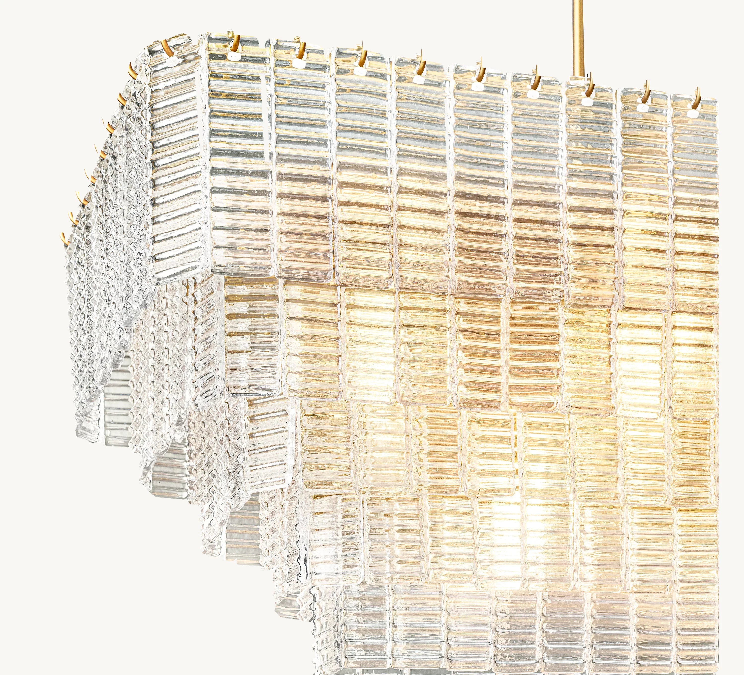 59 Inch Ribbed Clear Glass Rectangular Chandelier - Sirene