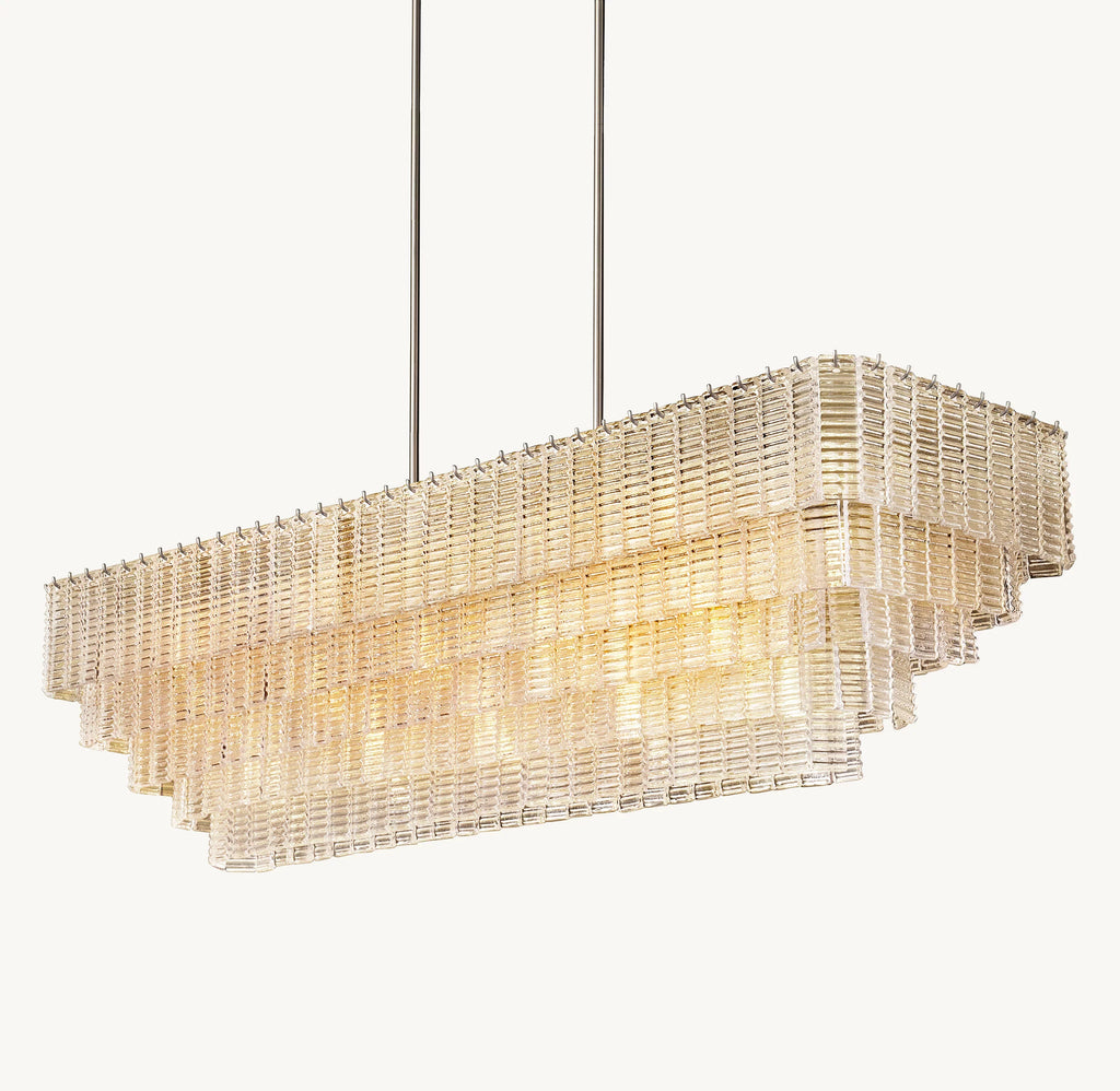 77 Inch Ribbed Clear Glass Rectangular Chandelier - Sirene