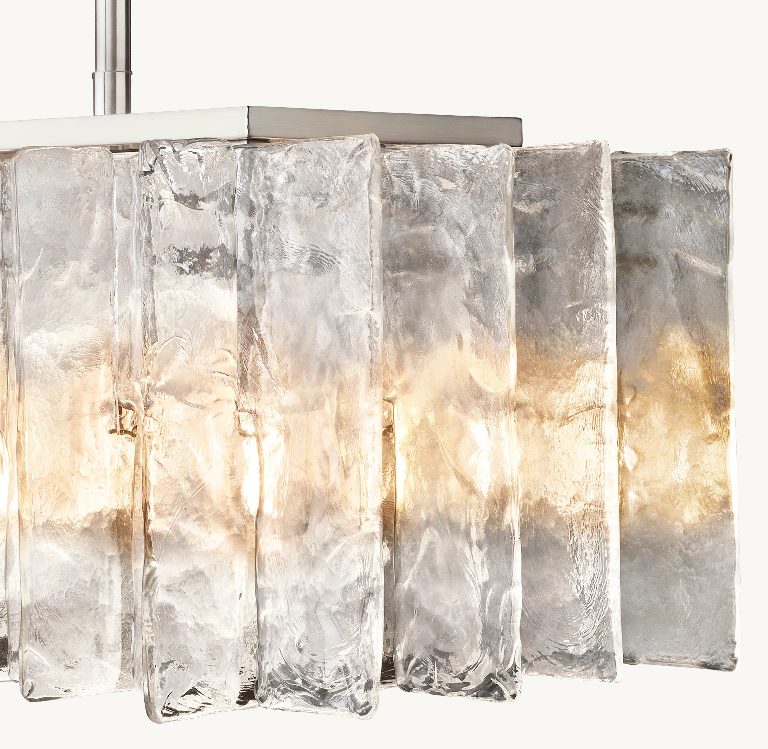 49 Inch Clear Hammered Glass Rectangular Chandelier - Lattice