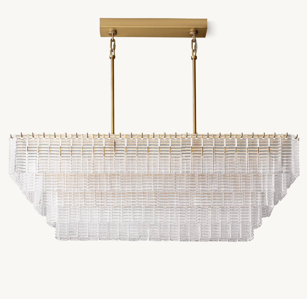 59 Inch Ribbed Clear Glass Rectangular Chandelier - Sirene