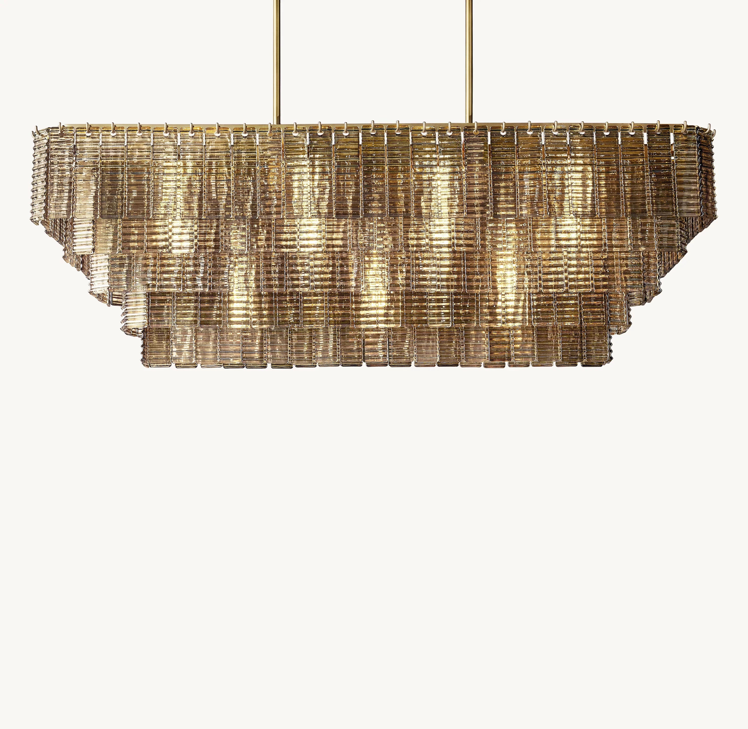 59 Inch Ribbed Smoked Glass Rectangular Chandelier - Sirene