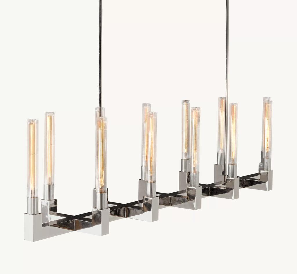 67 Inch Fluted-Glass Candlestick Linear Chandelier - Cannele