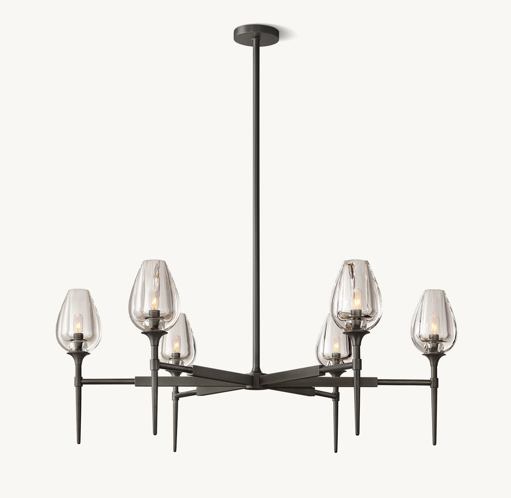 42 Inch Torchiere Crystal Arm Chandelier - Tulip