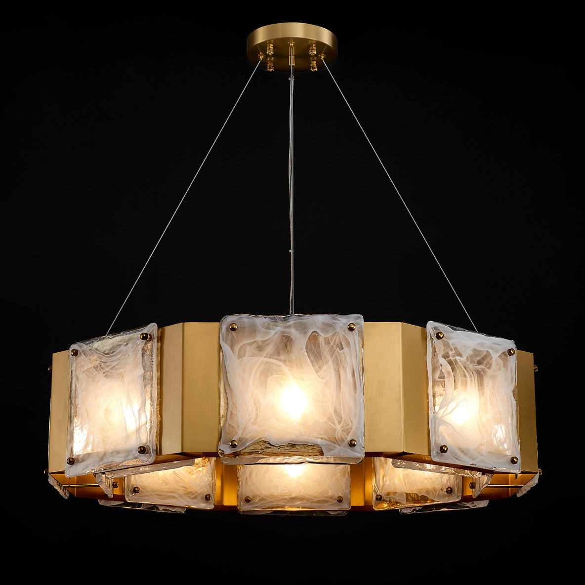 39 Inch Textured Glass Octagon Chandelier - Elena