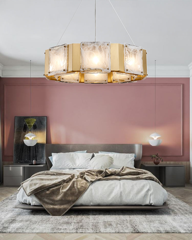 39 Inch Textured Glass Octagon Chandelier - Elena