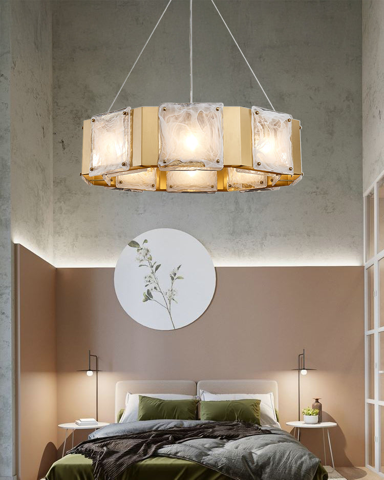 39 Inch Textured Glass Octagon Chandelier - Elena