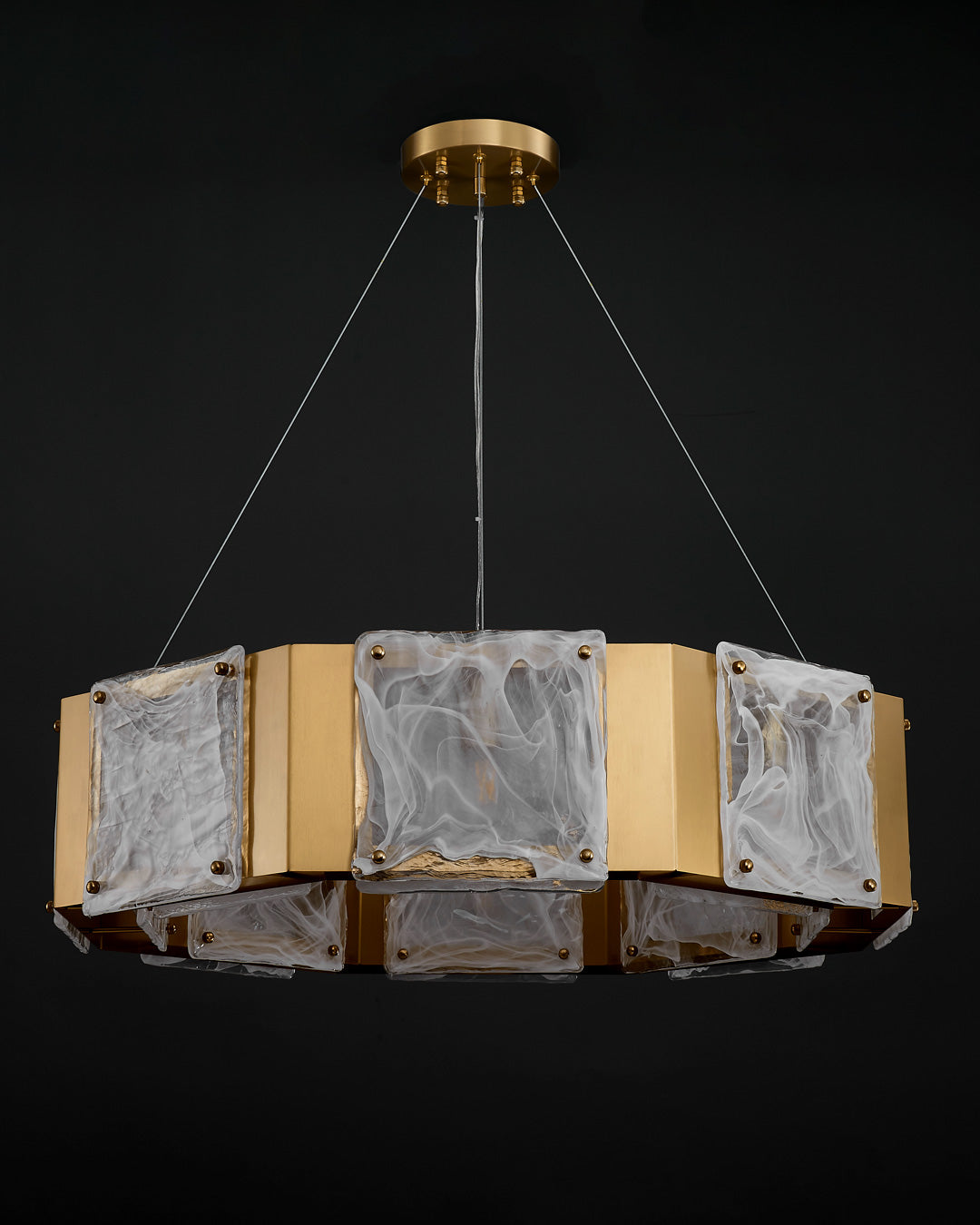 31 Inch Textured Glass Octagon Chandelier - Elena