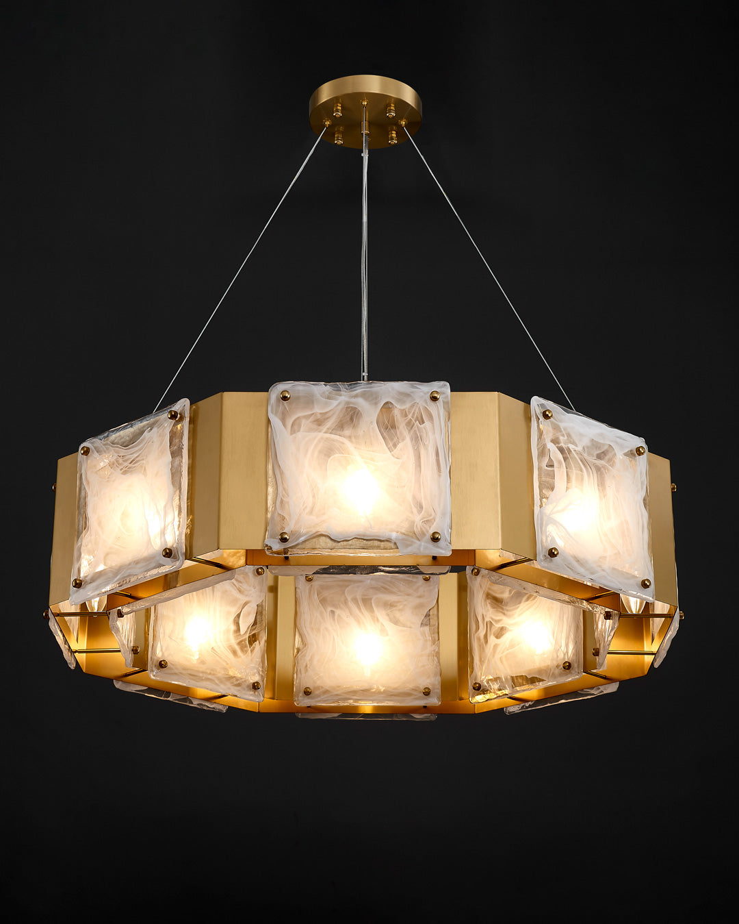 24 Inch Textured Glass Octagon Chandelier - Elena