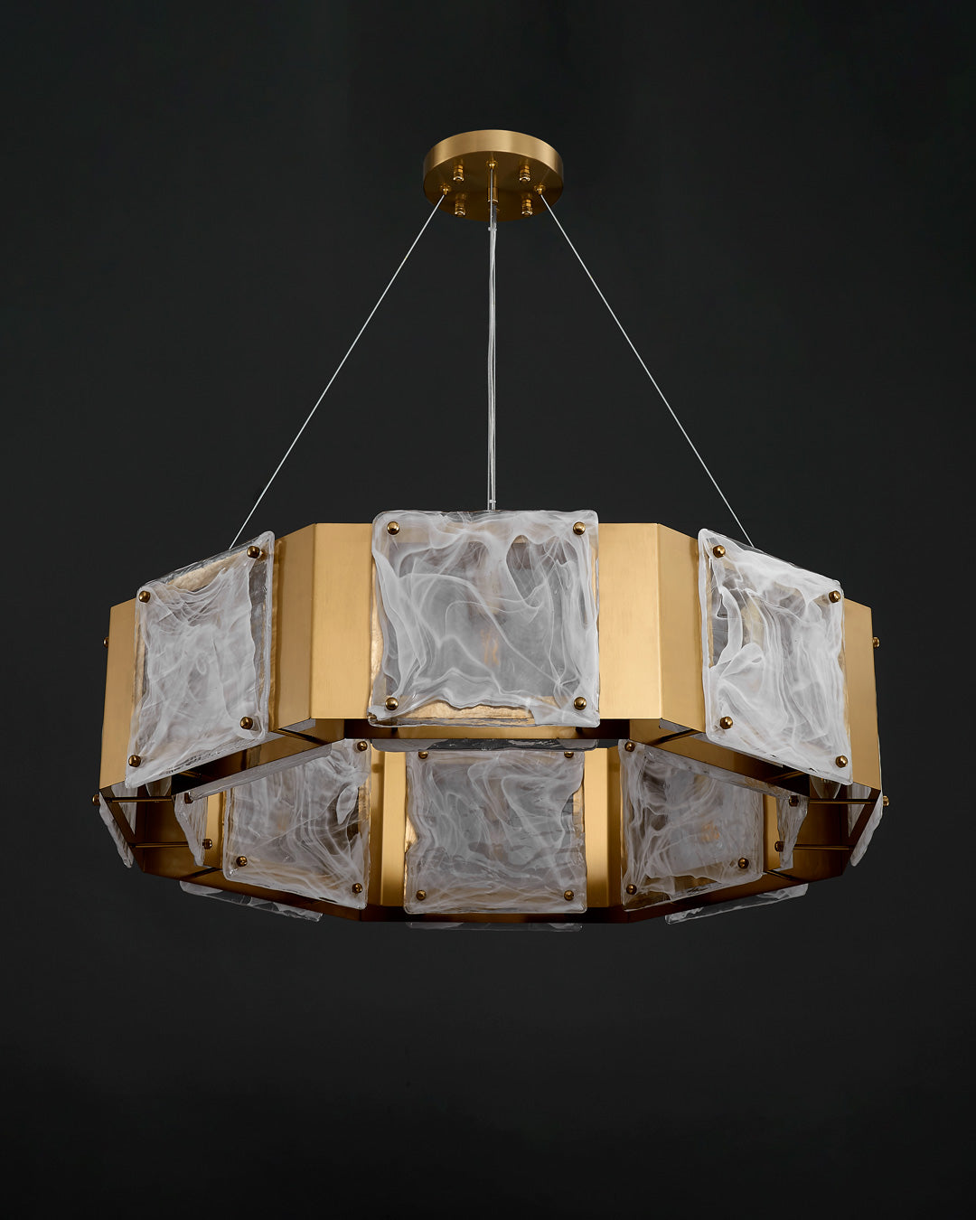 24 Inch Textured Glass Octagon Chandelier - Elena