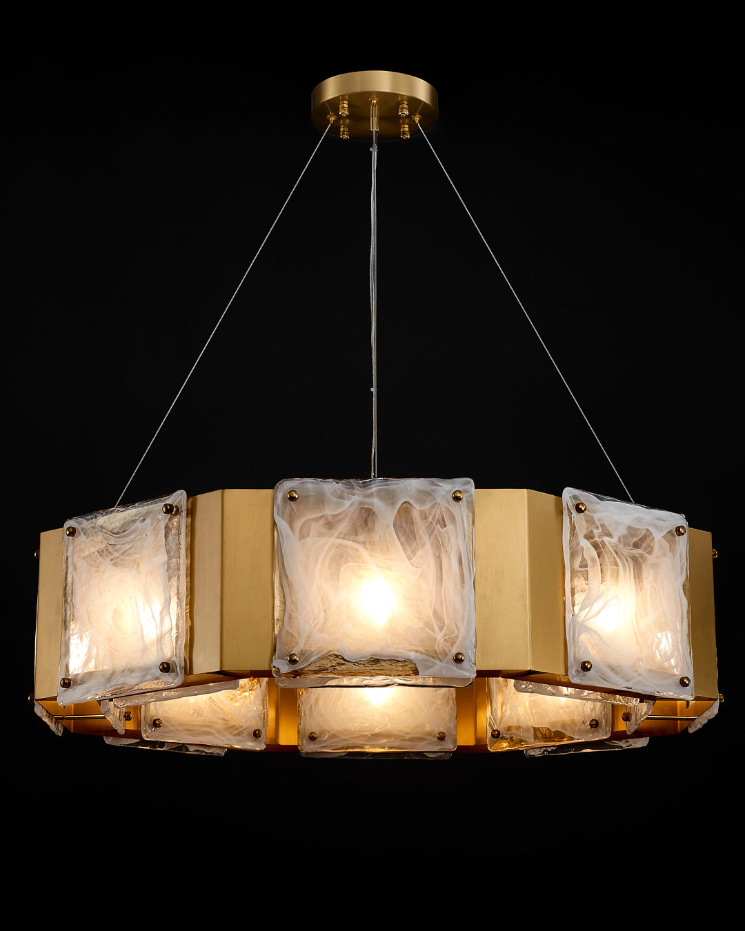 31 Inch Textured Glass Octagon Chandelier - Elena