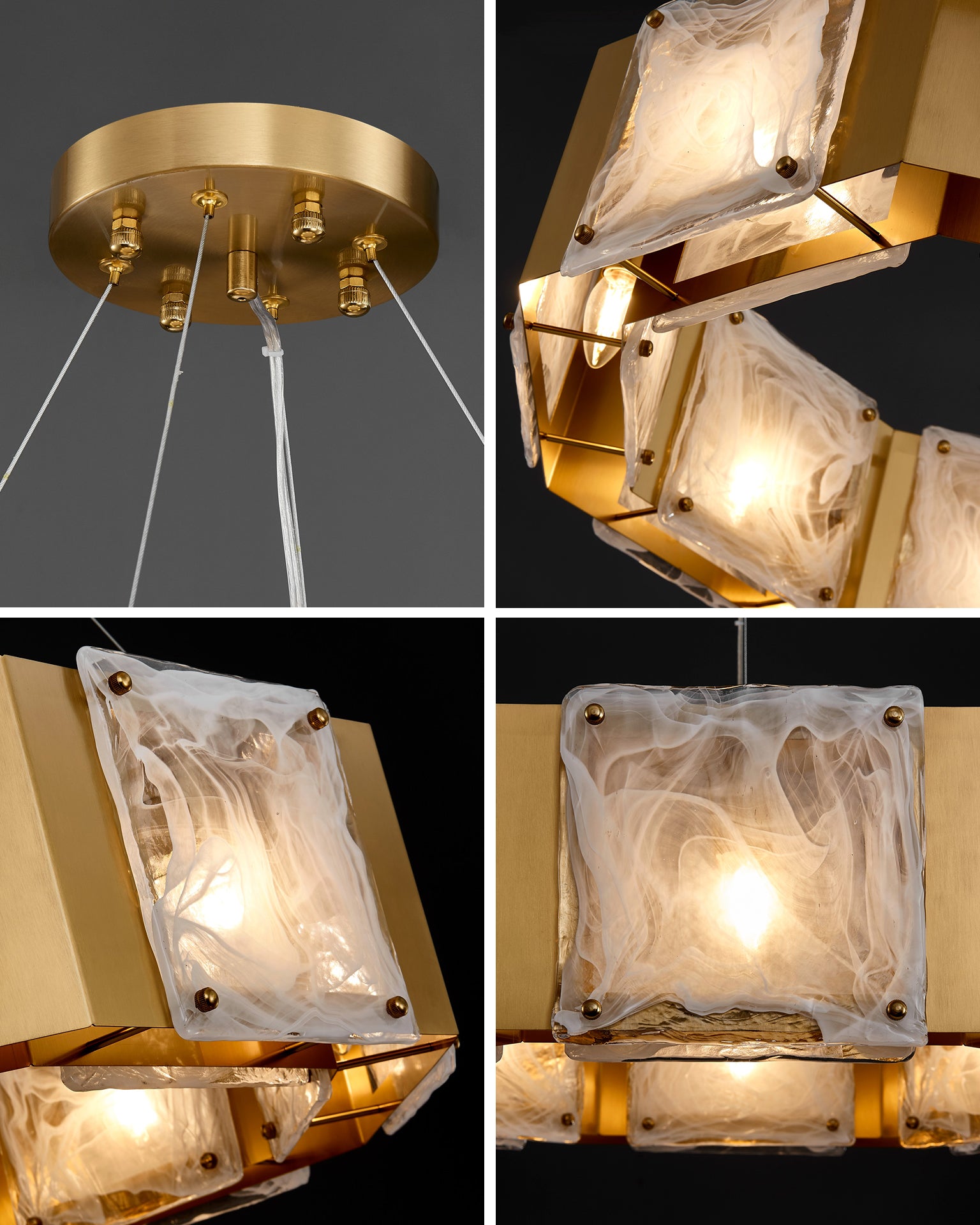 39 Inch Textured Glass Octagon Chandelier - Elena