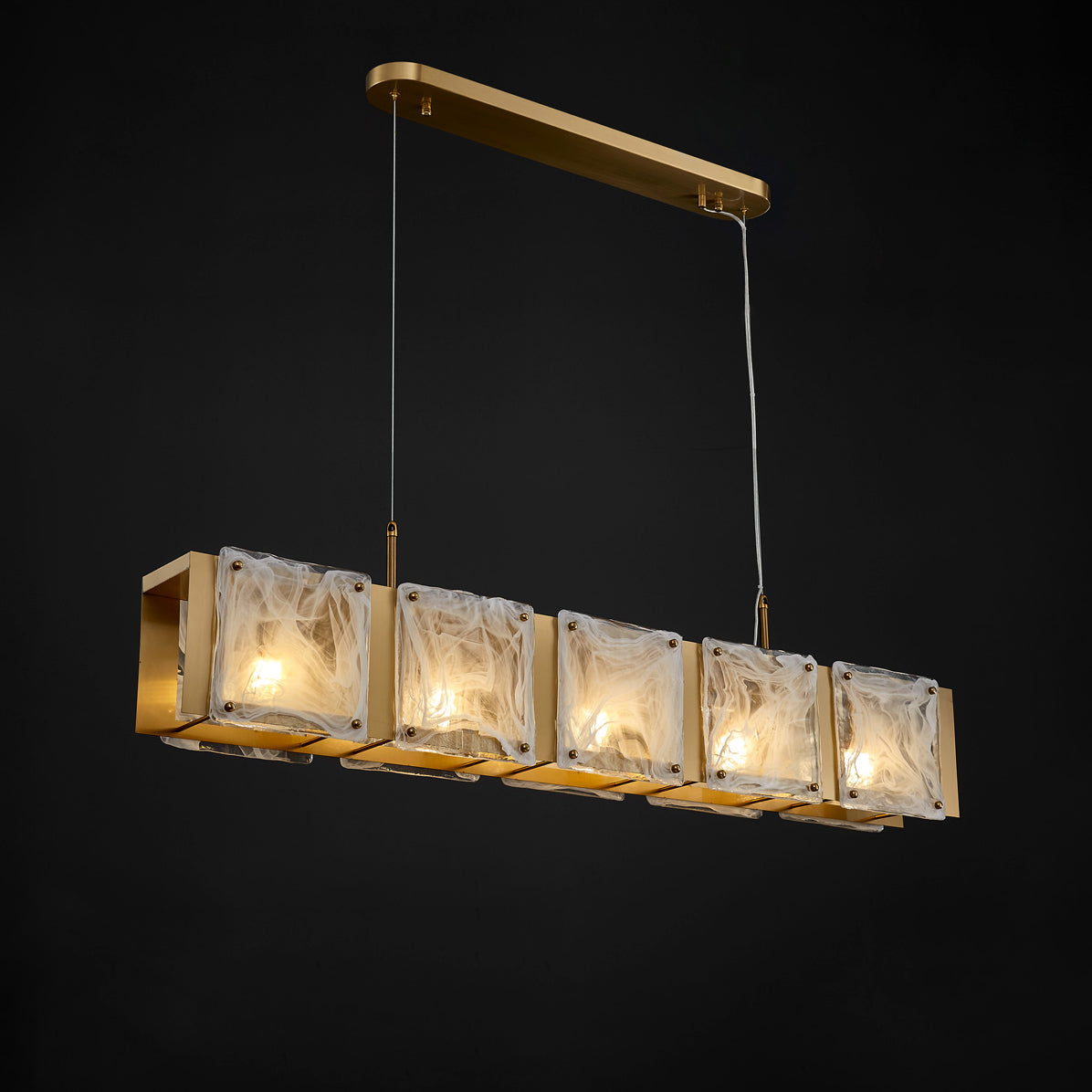 31 Inch Textured Glass Linear Chandelier - Elena