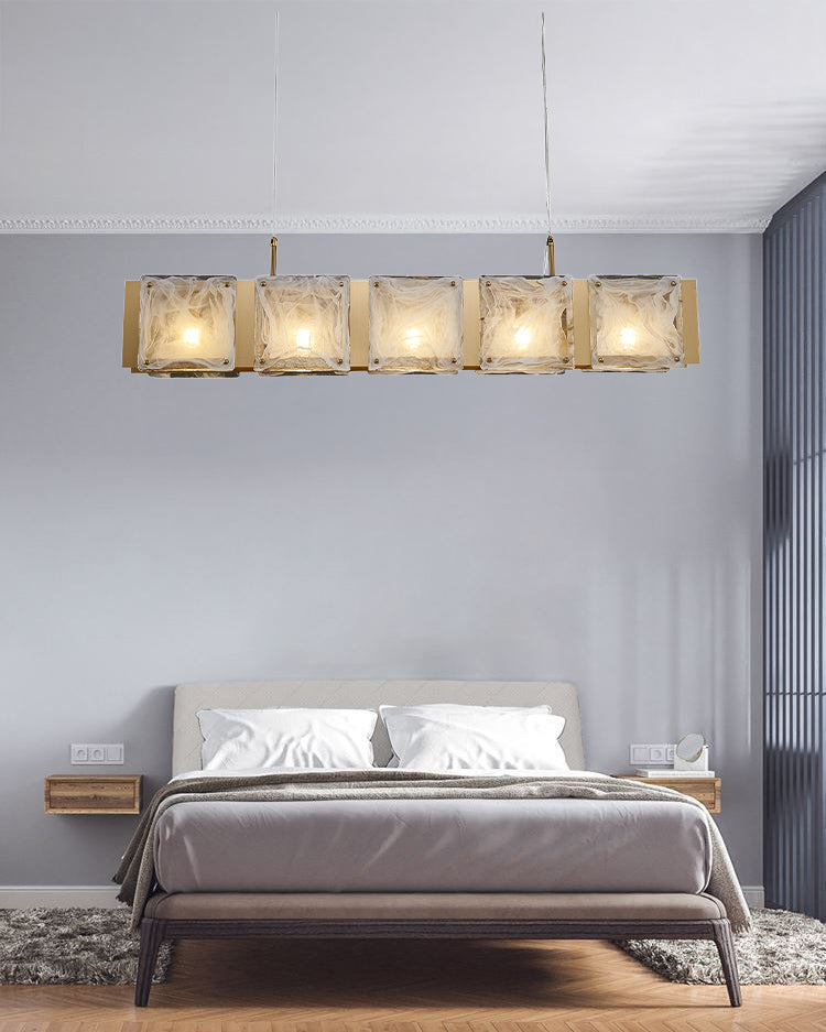 31 Inch Textured Glass Linear Chandelier - Elena