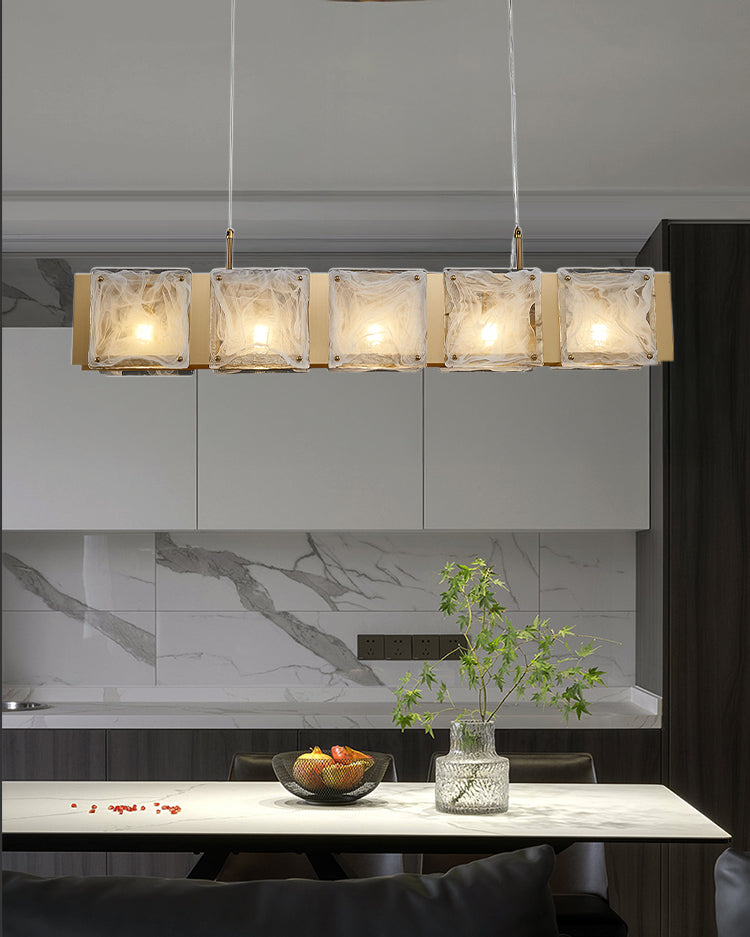 31 Inch Textured Glass Linear Chandelier - Elena