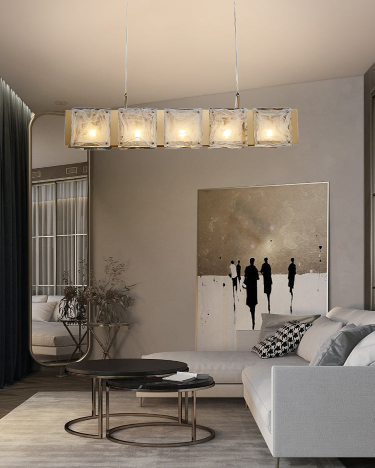 31 Inch Textured Glass Linear Chandelier - Elena