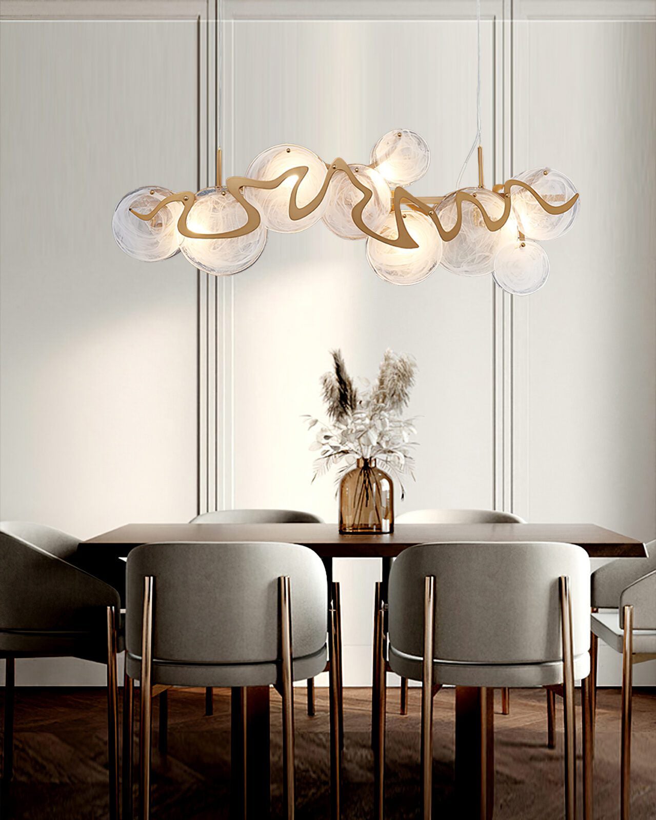 41 Inch Textured Glass Linear Chandelier - Elara