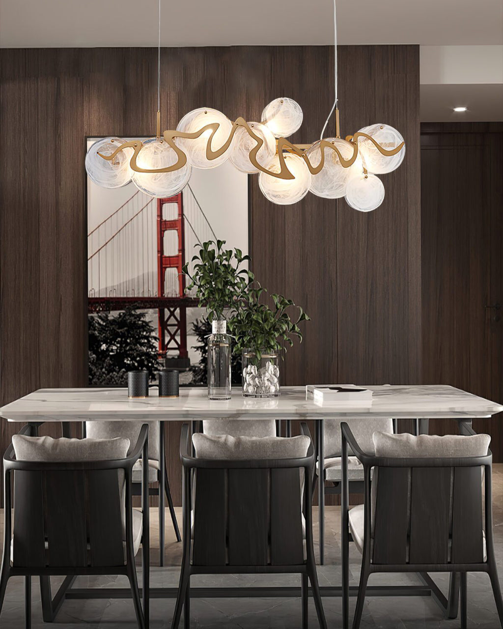 41 Inch Textured Glass Linear Chandelier - Elara