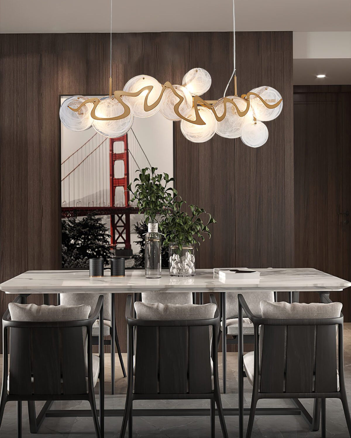 41 Inch Textured Glass Linear Chandelier - Elara