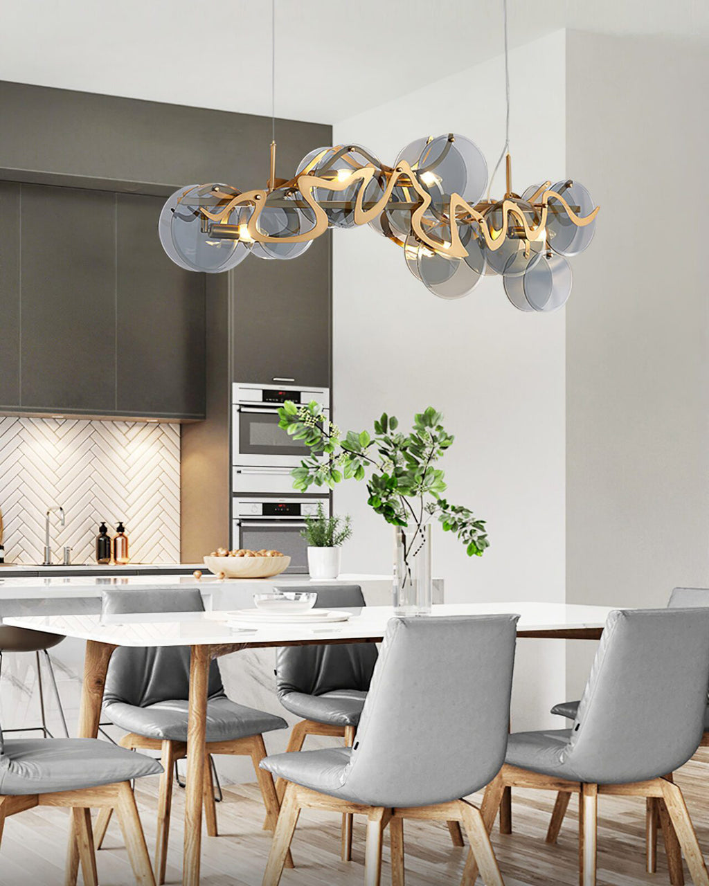 41 Inch Smoked Glass Linear Chandelier - Elara