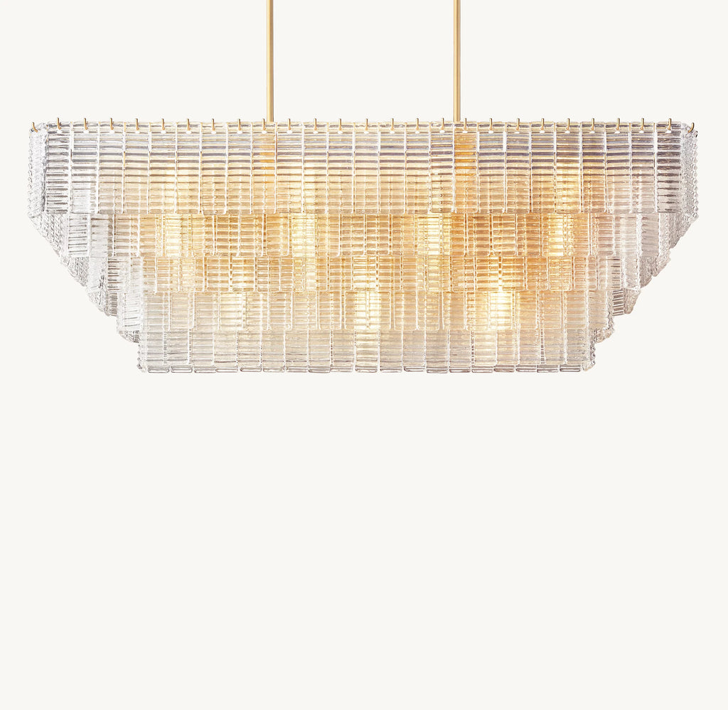 59 Inch Ribbed Clear Glass Rectangular Chandelier - Sirene