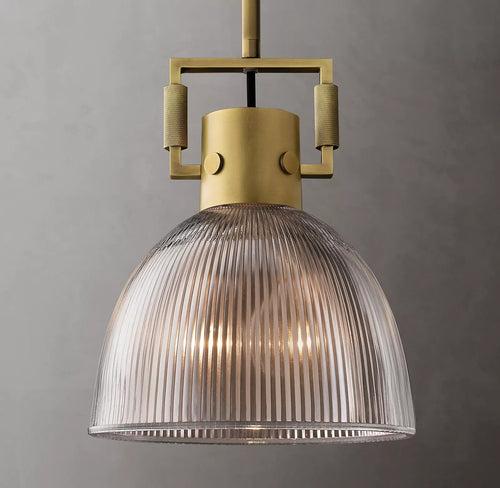 10 Inch Ribbed Glass Dome Pendant Light - Machinist