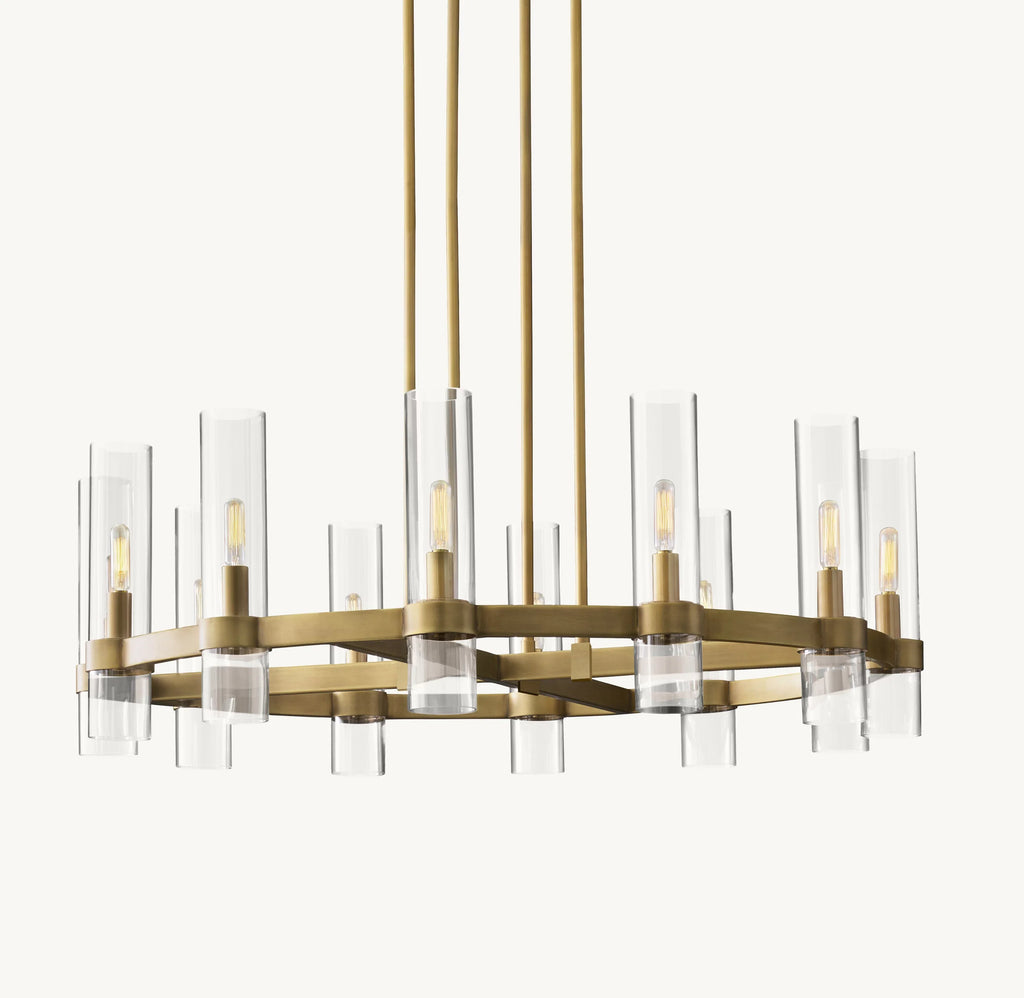 36 Inch Cylindrical Glass Candle Round Chandelier - Ravelle