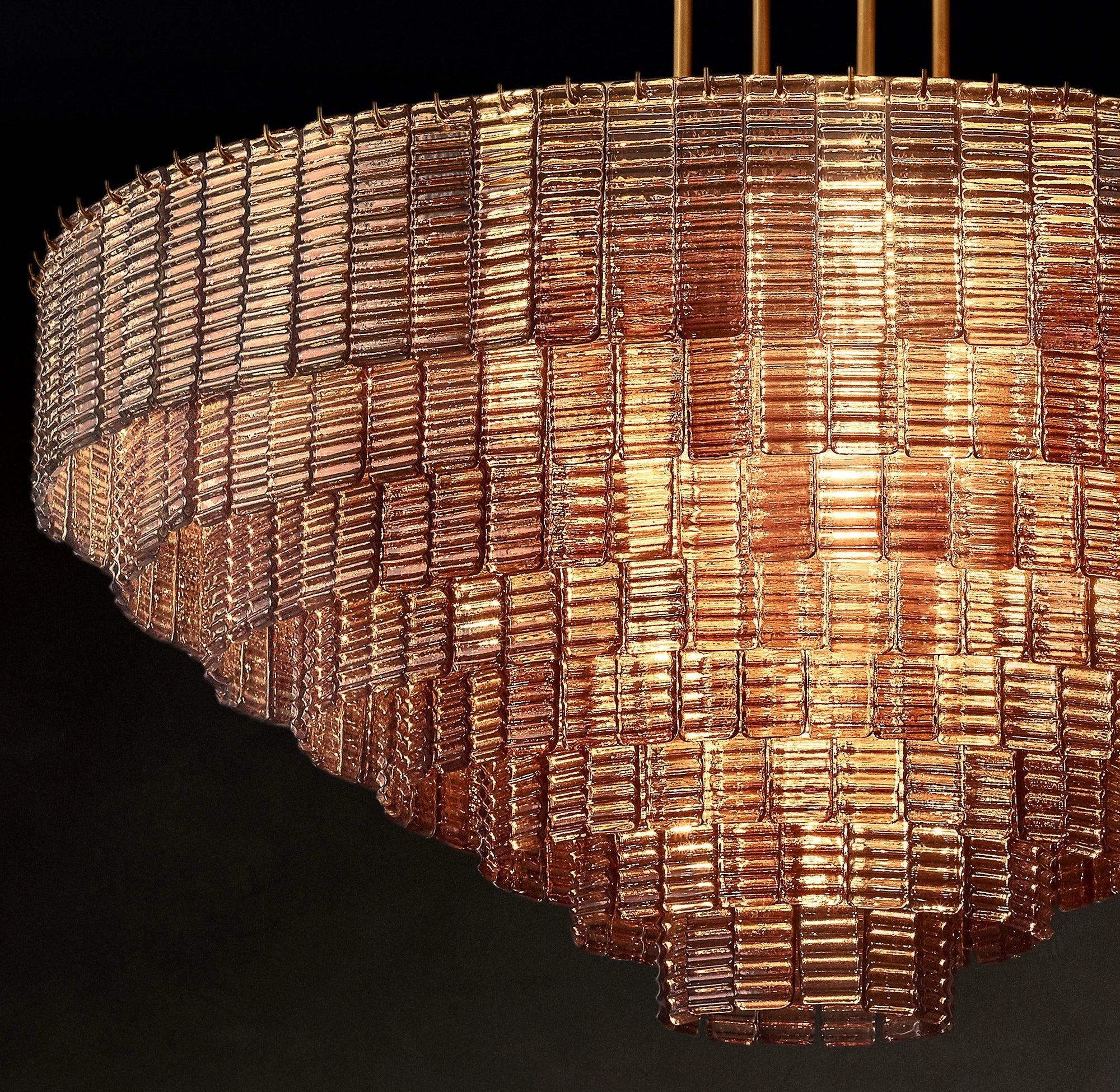 52 Inch Ribbed Smoked Glass Tiered Chandelier - Sirene