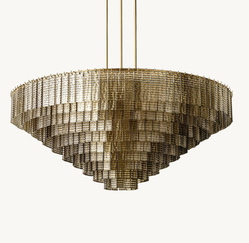 65 Inch Ribbed Smoked Glass Tiered Chandelier - Sirene