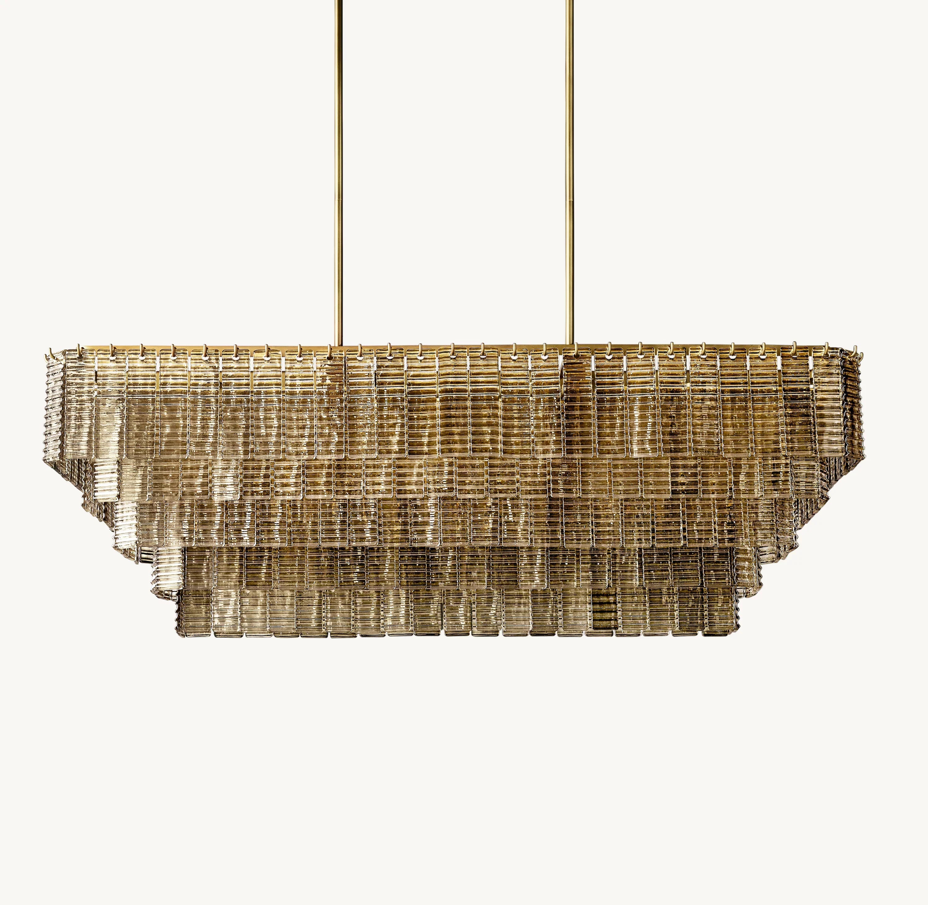 59 Inch Ribbed Smoked Glass Rectangular Chandelier - Sirene