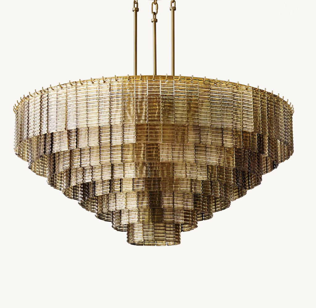52 Inch Ribbed Smoked Glass Tiered Chandelier - Sirene