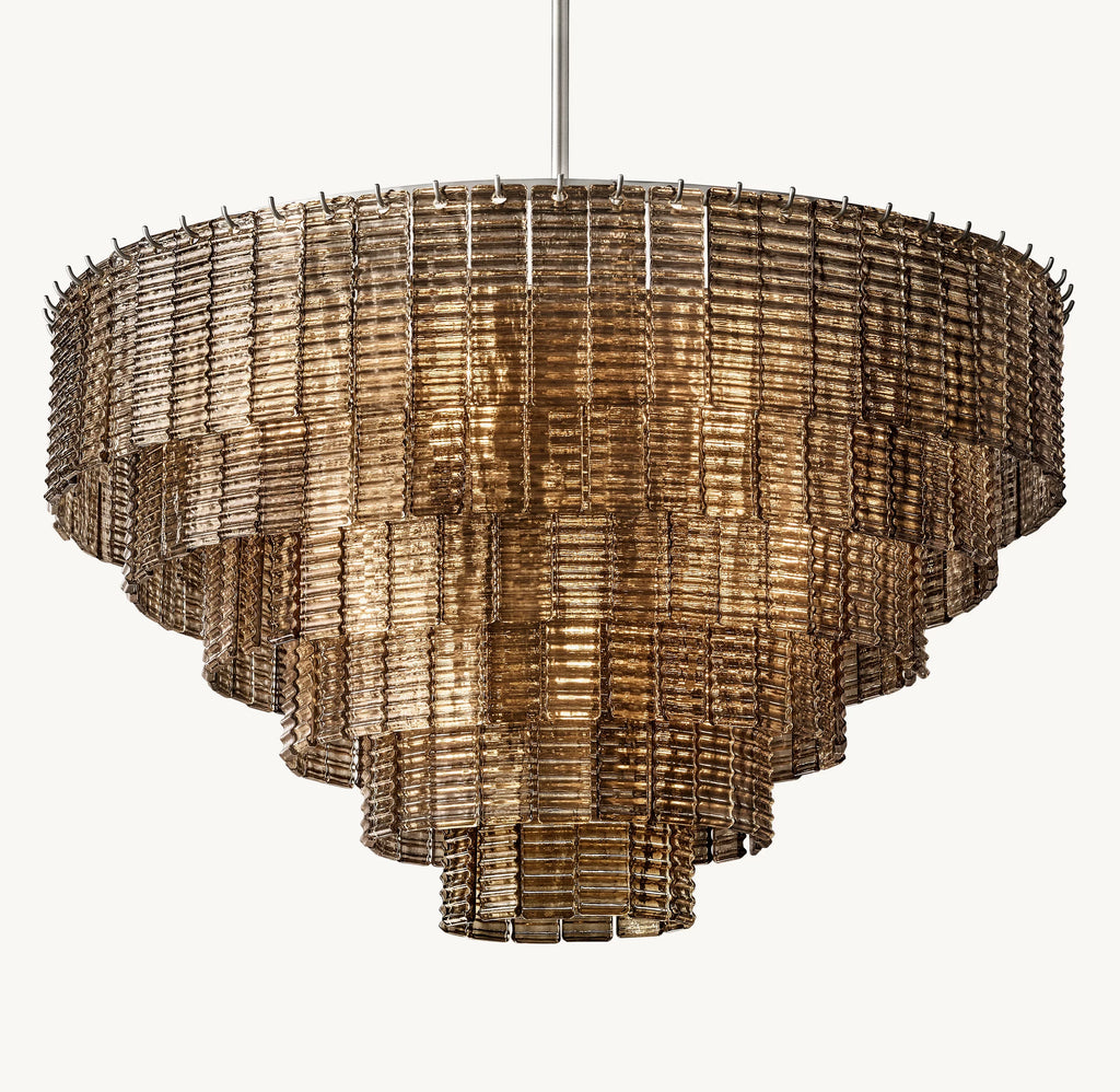 41 Inch Ribbed Smoked Glass Tiered Chandelier - Sirene