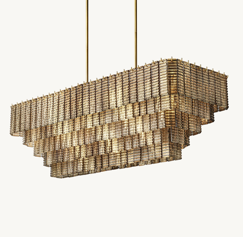 59 Inch Ribbed Smoked Glass Rectangular Chandelier - Sirene