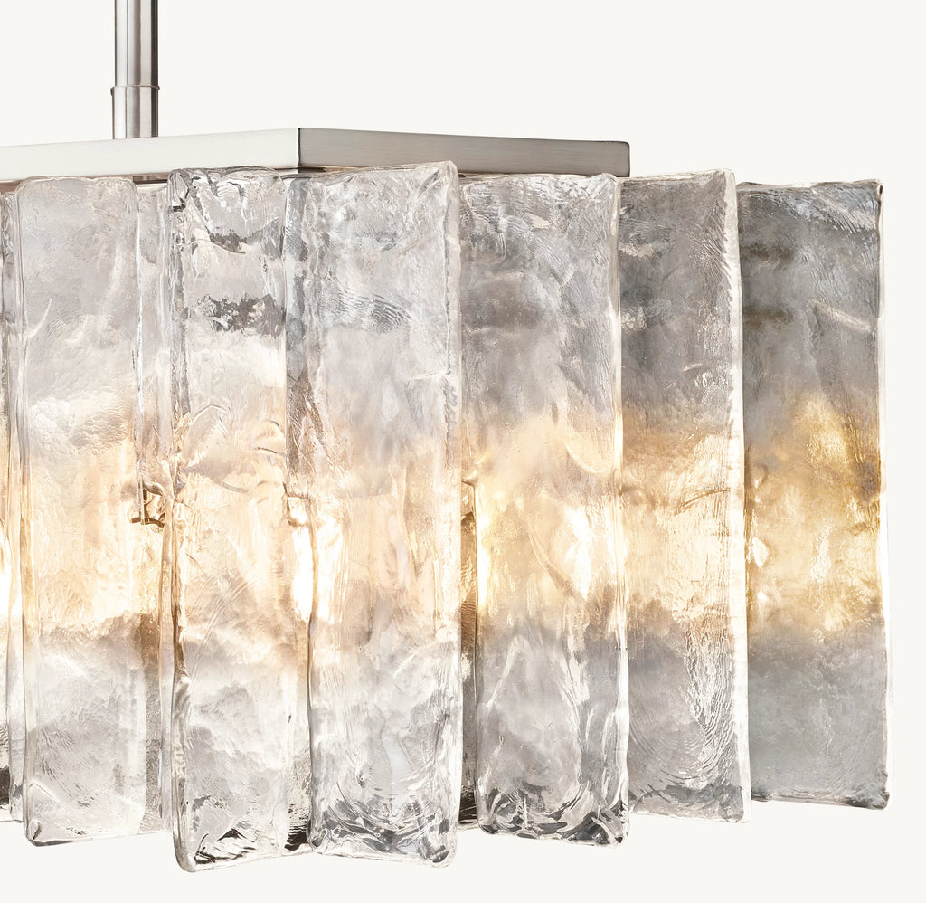 67 Inch Clear Hammered Glass Rectangular Chandelier - Lattice