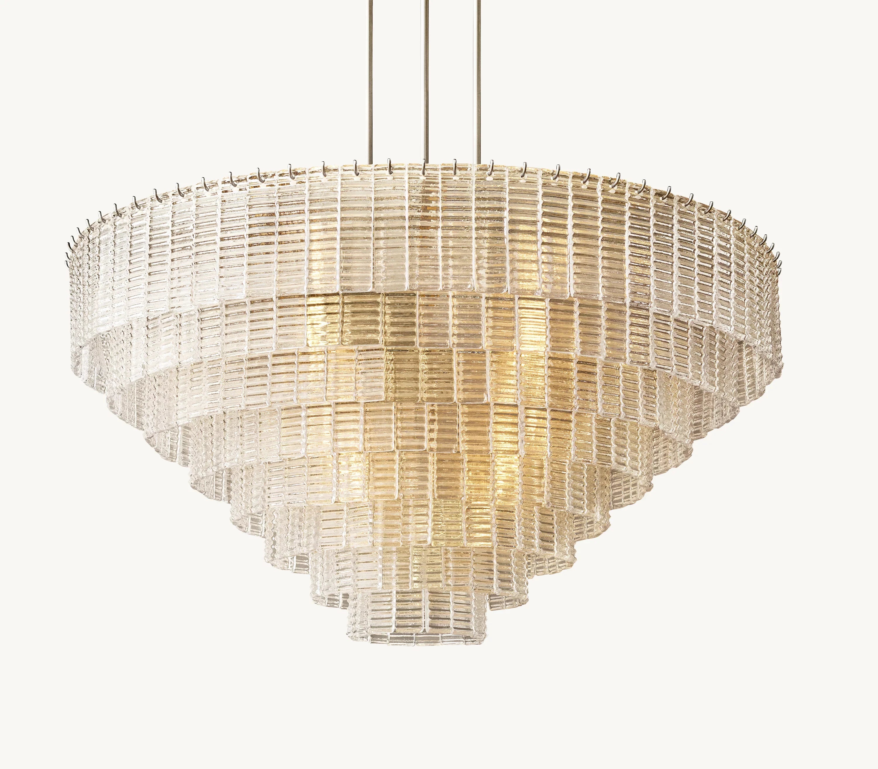 52 Inch Ribbed Clear Glass Tiered Chandelier - Sirene