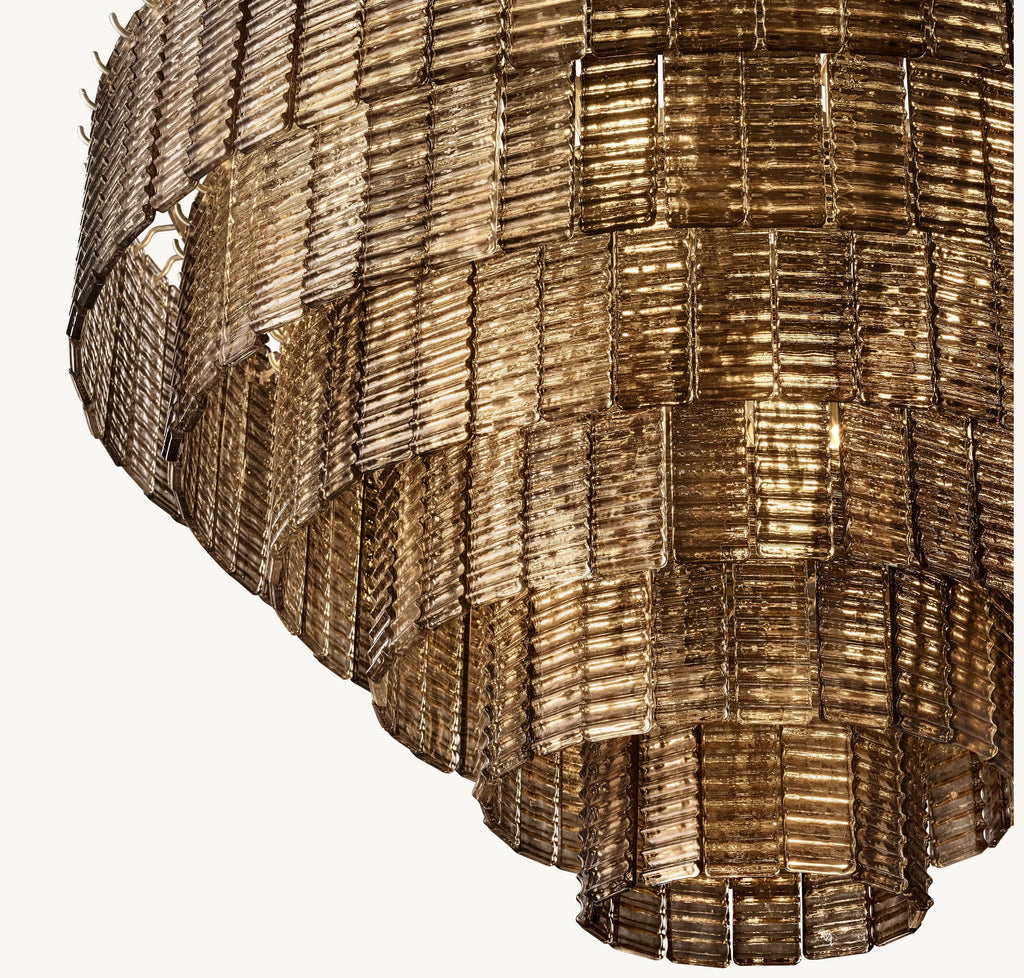 41 Inch Ribbed Smoked Glass Tiered Chandelier - Sirene