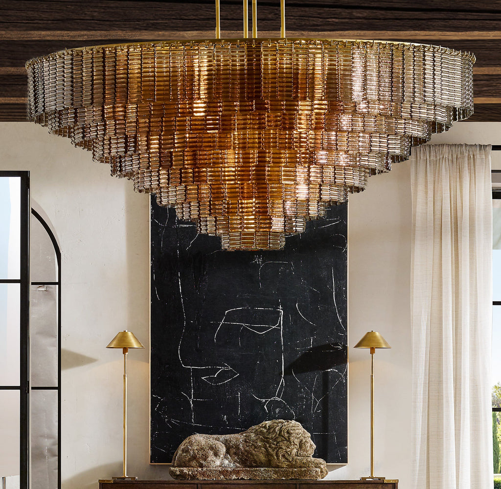 52 Inch Ribbed Smoked Glass Tiered Chandelier - Sirene