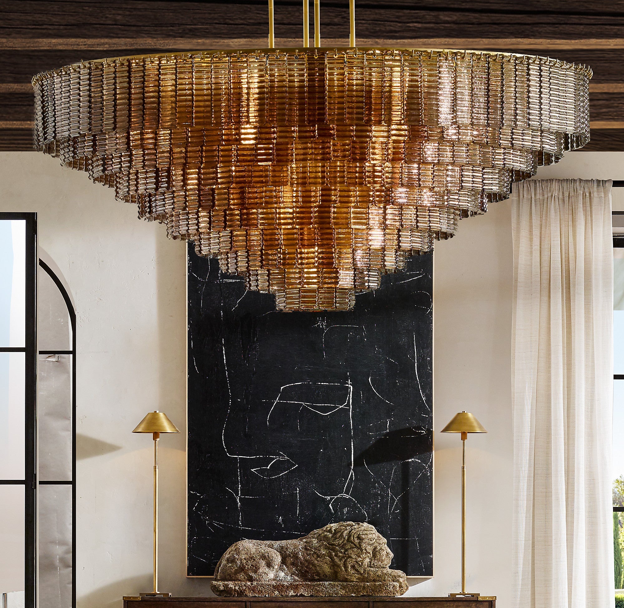 52 Inch Ribbed Smoked Glass Tiered Chandelier - Sirene