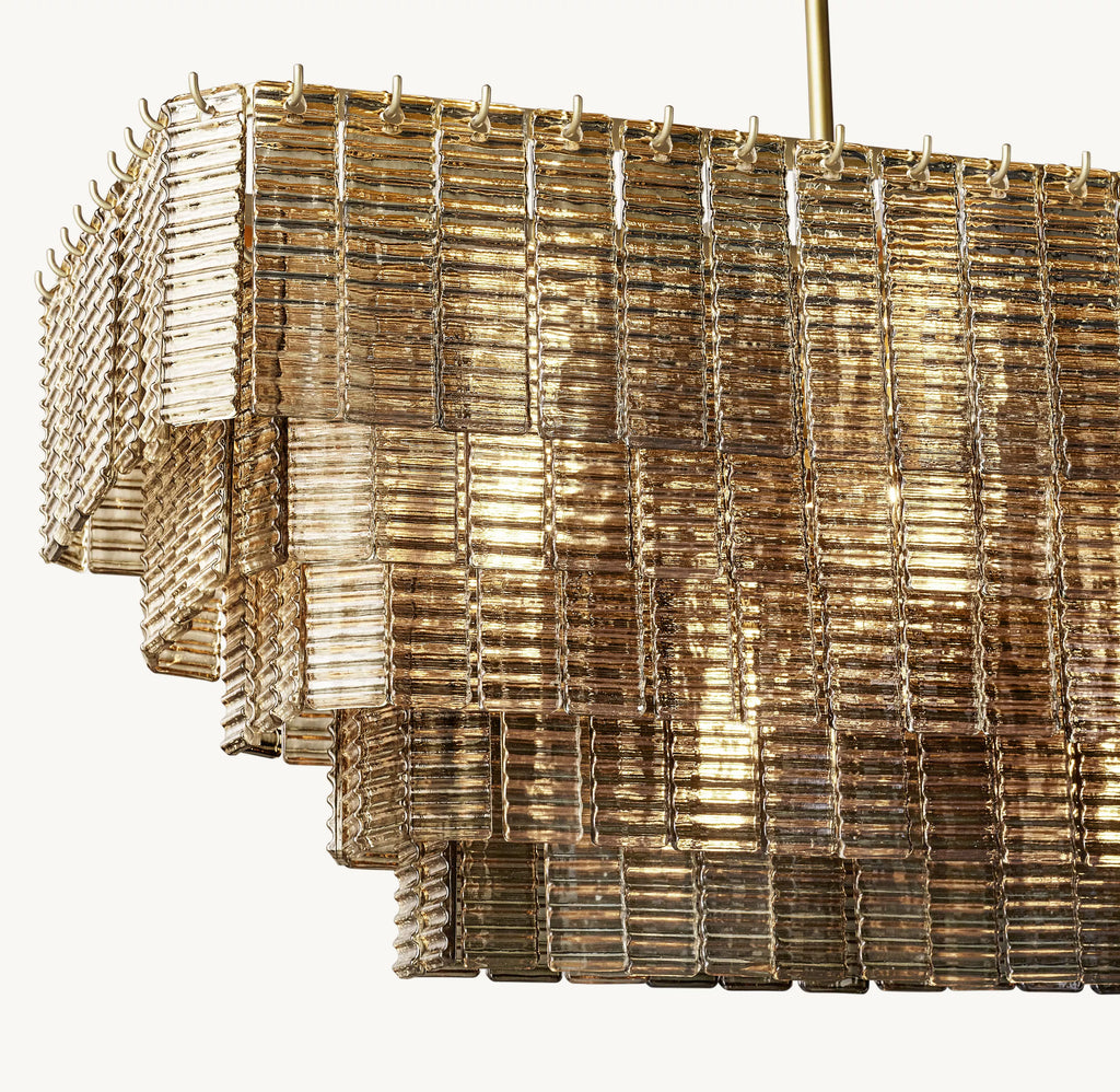 77 Inch Ribbed Smoked Glass Rectangular Chandelier - Sirene