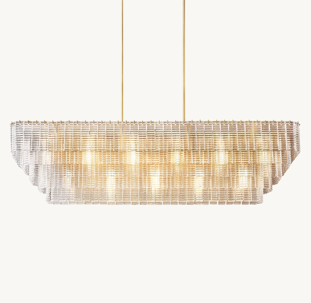 77 Inch Ribbed Clear Glass Rectangular Chandelier - Sirene