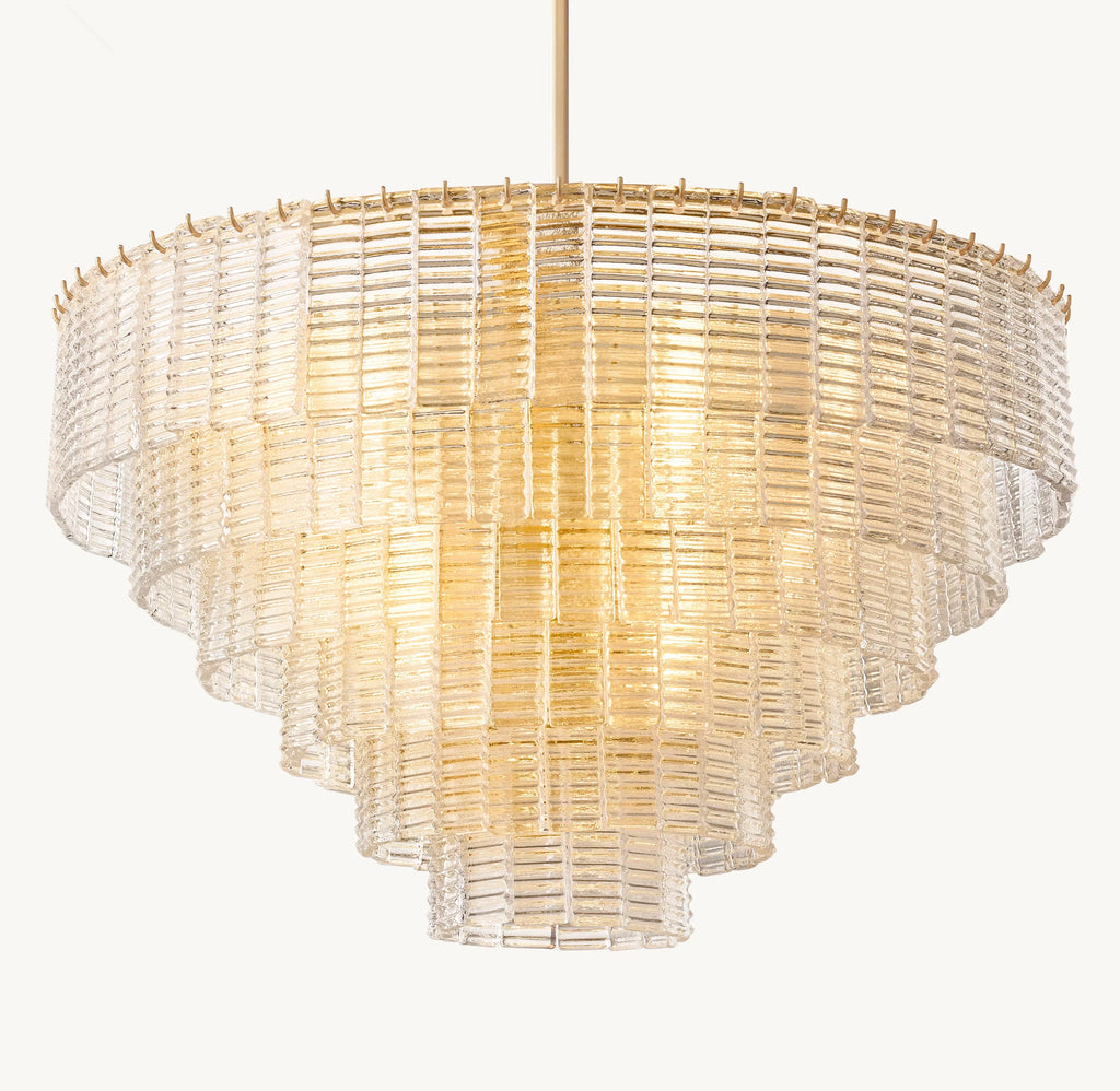 41 Inch Ribbed Clear Glass Tiered Chandelier - Sirene