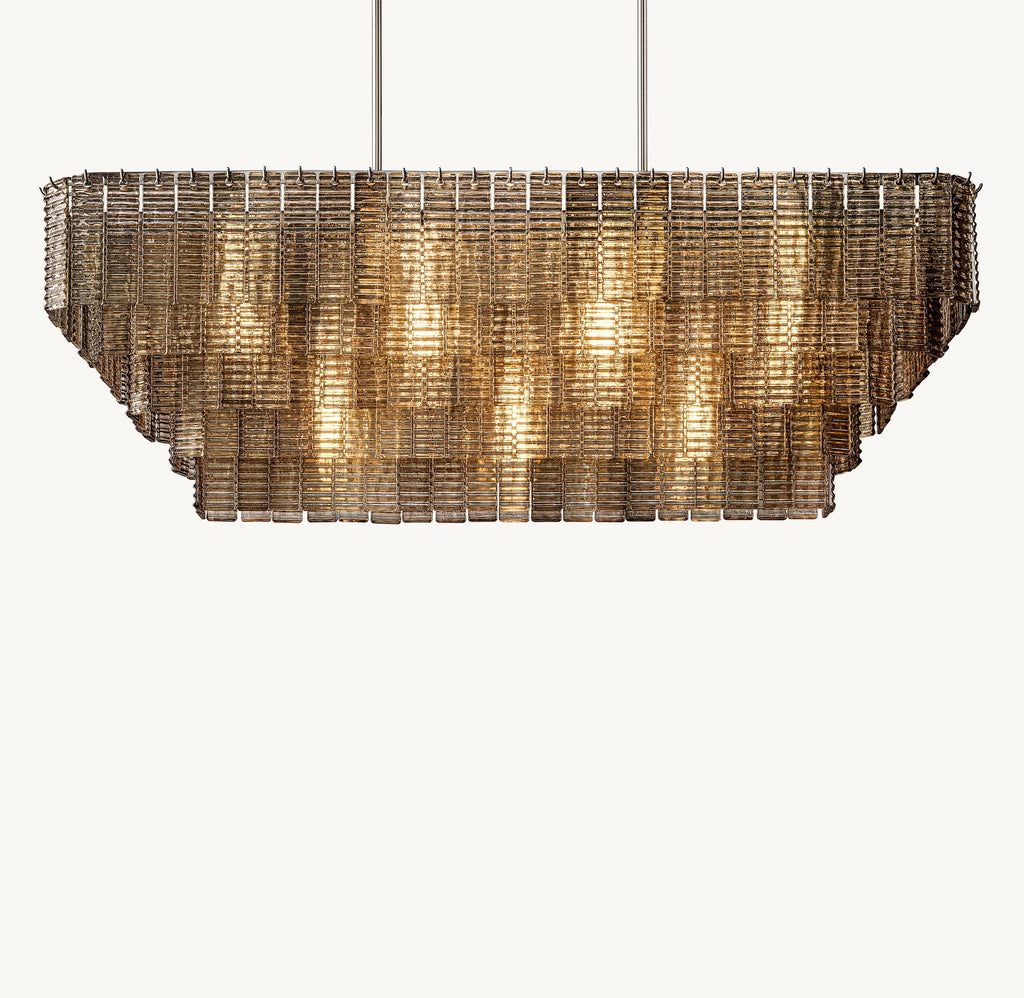 59 Inch Ribbed Smoked Glass Rectangular Chandelier - Sirene