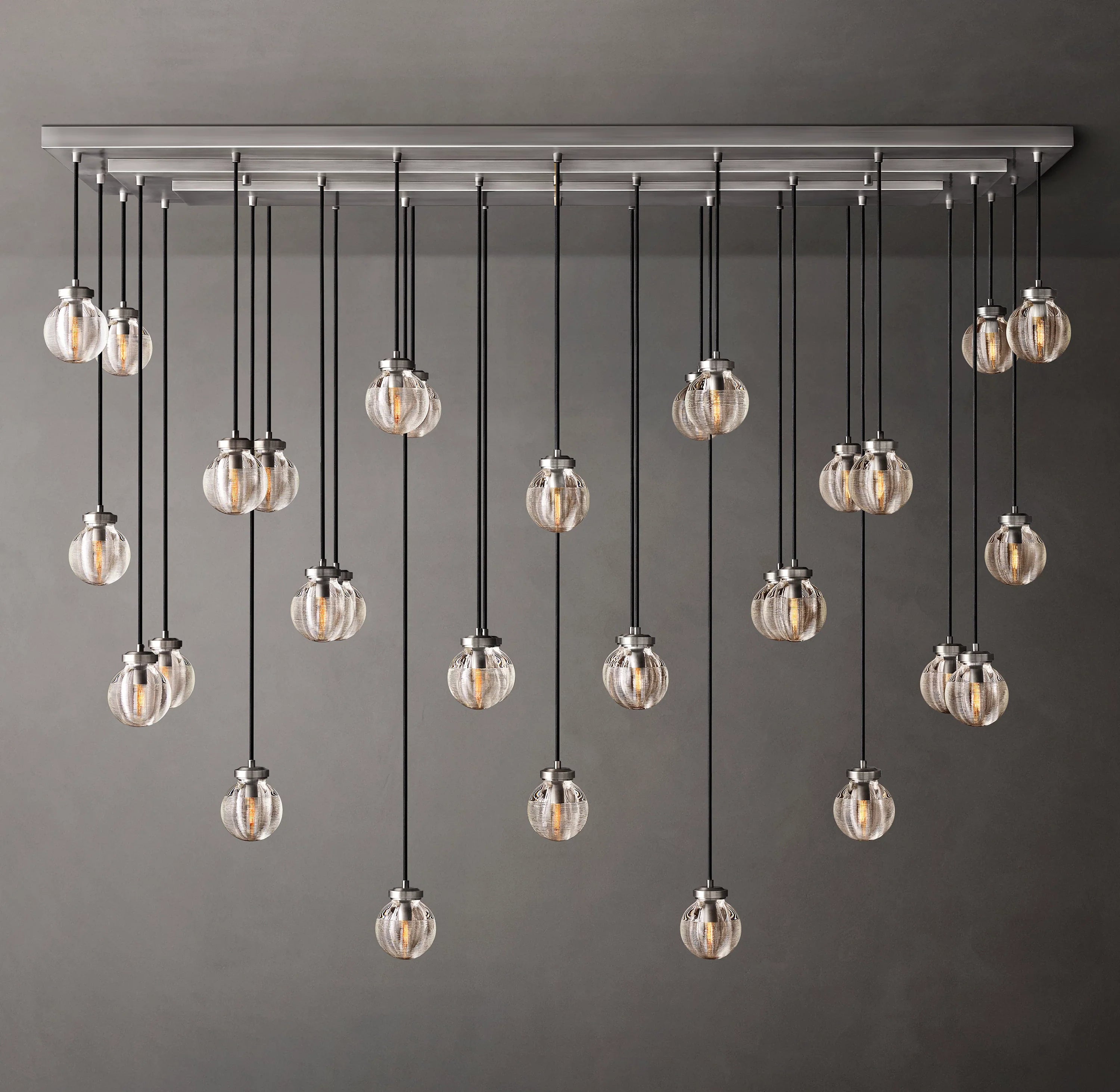 72 Inch Ribbed Glass Globe Rectangular Chandelier - Pearl