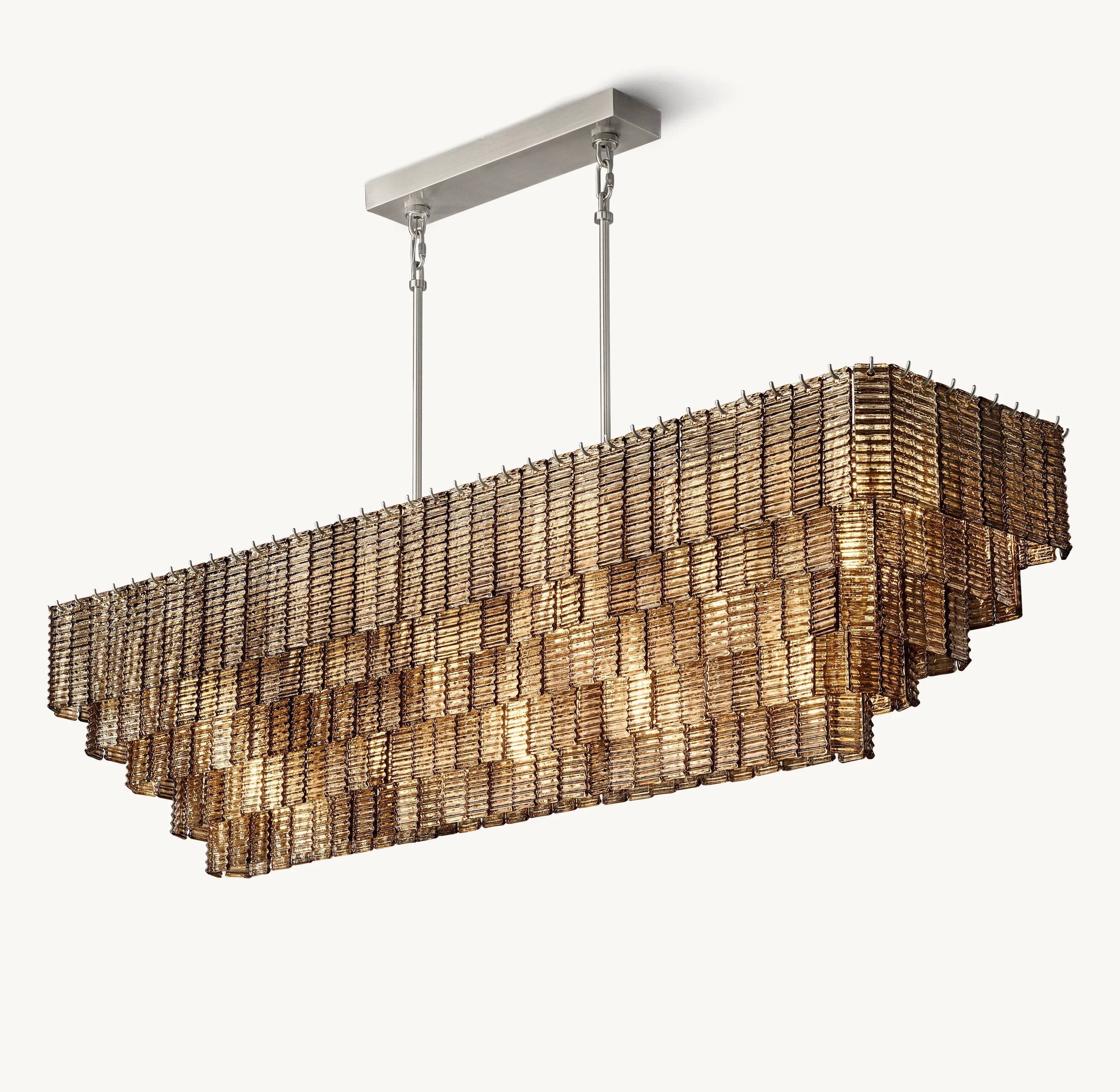 77 Inch Ribbed Smoked Glass Rectangular Chandelier - Sirene